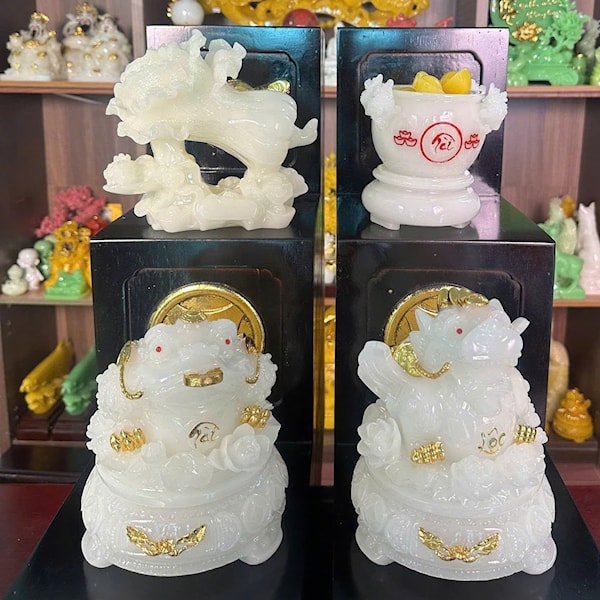 COMBO 4 VẬT PHẨM PHONG THỦY,ÔNG CÓC,TỲ,BẮP CẢI,BÁT TỤ BẢO